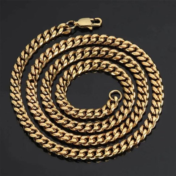 28" Cuban Chain Link 18K Gold Necklace Womens Miami Style Streetwear 28 inch NEW - Picture 4 of 9